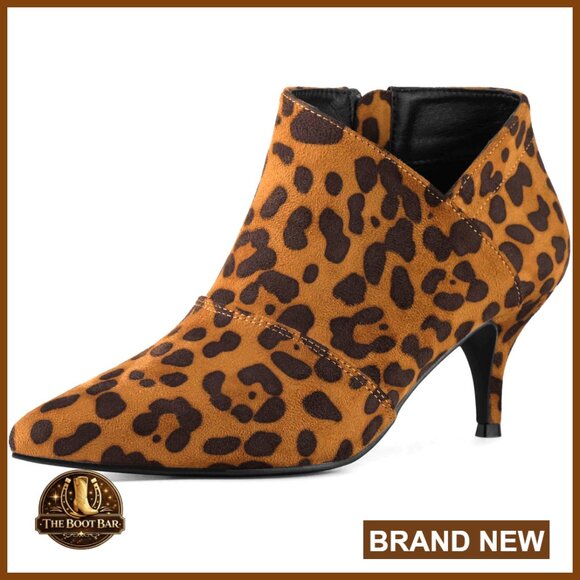 Shoes - Faux Suede Pointed Toe Cutout Kitten Heel Ankle Booties